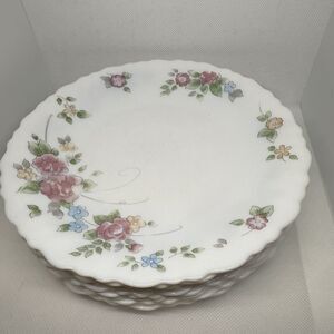 Vintage Arcopal France Milk Glass Dessert Plates Pink Floral Motif Set Of 10